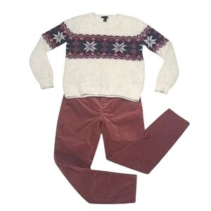 Forever 21 Fuzzy Sweater Star Pattern Ribbed Hem Knit Pullover Off White Sz Lg.